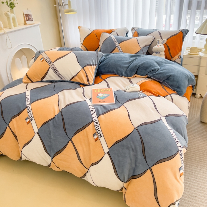 91家纺网 家纺一手货源 找家纺 印季 2024新款加厚印花牛奶绒四件套 波律