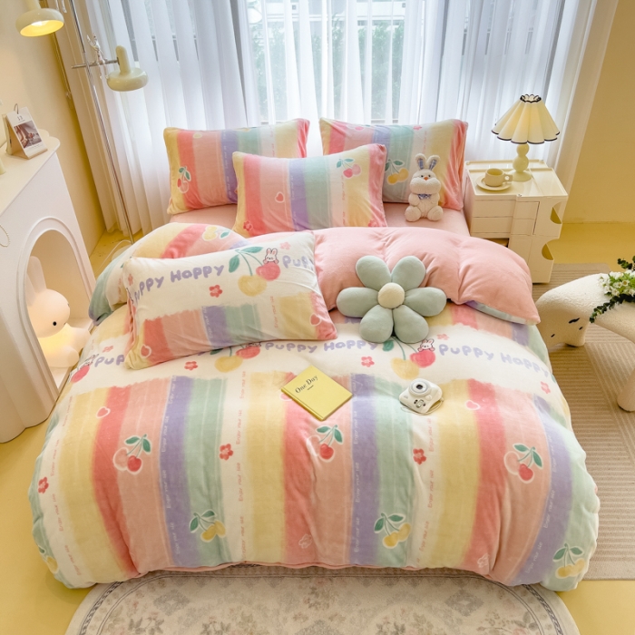 91家纺网 家纺一手货源 找家纺 印季 2024新款加厚印花牛奶绒四件套 彩虹桥