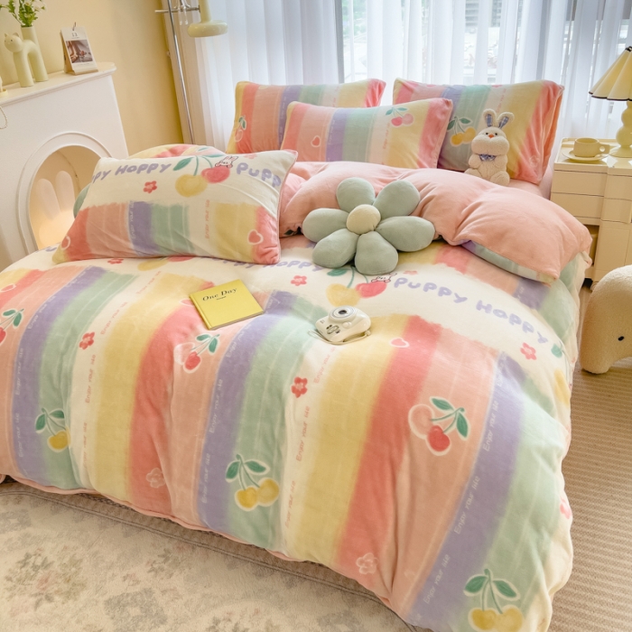 91家纺网 家纺一手货源 找家纺 印季 2024新款加厚印花牛奶绒四件套 彩虹桥