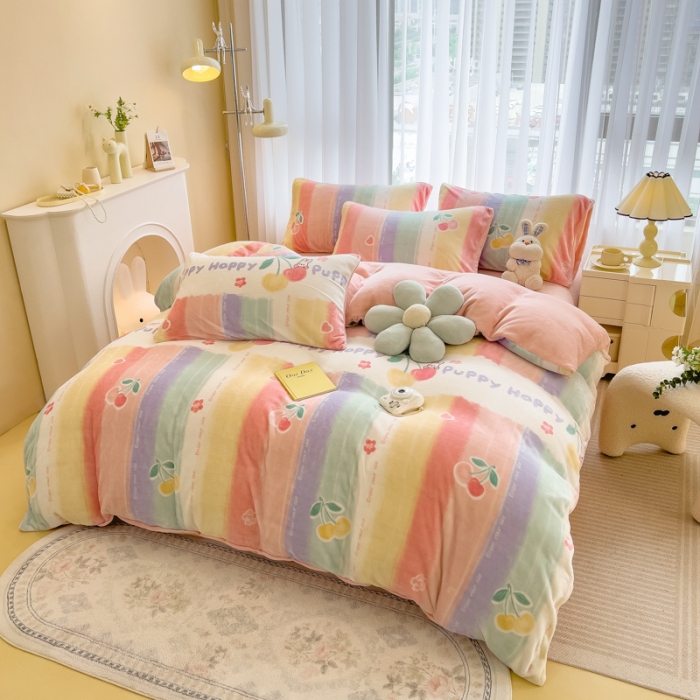 91家纺网 家纺一手货源 找家纺 印季 2024新款加厚印花牛奶绒四件套 彩虹桥