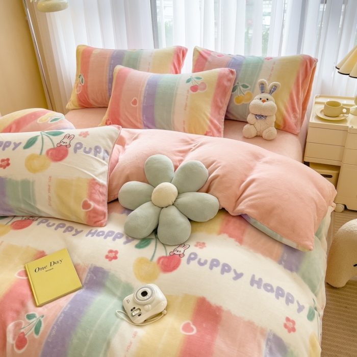 91家纺网 家纺一手货源 找家纺 印季 2024新款加厚印花牛奶绒四件套 彩虹桥