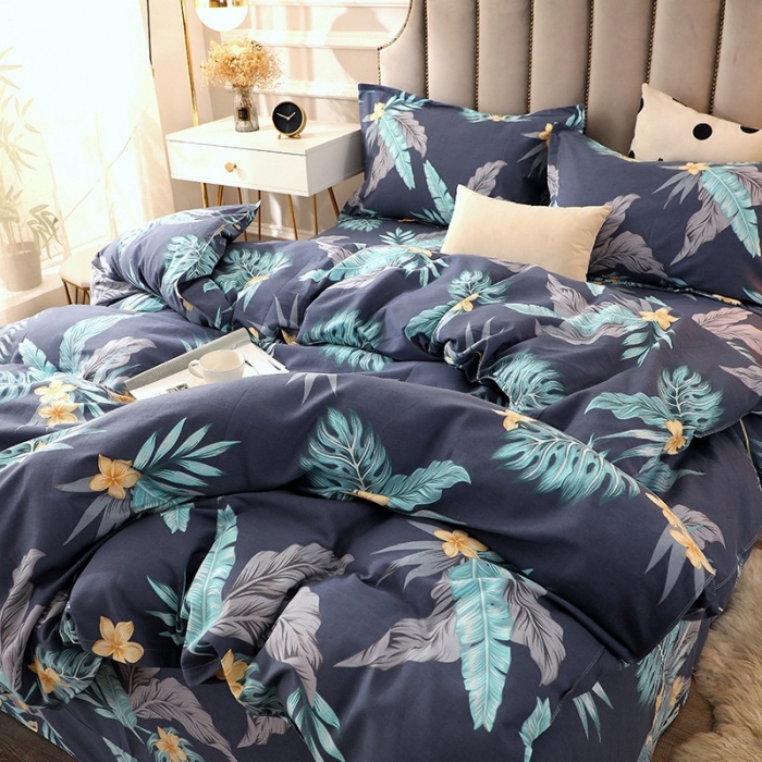 91家纺网 家纺一手货源 找家纺 晶缦 2023新款典雅系全棉活性磨毛四件套 热带罗林