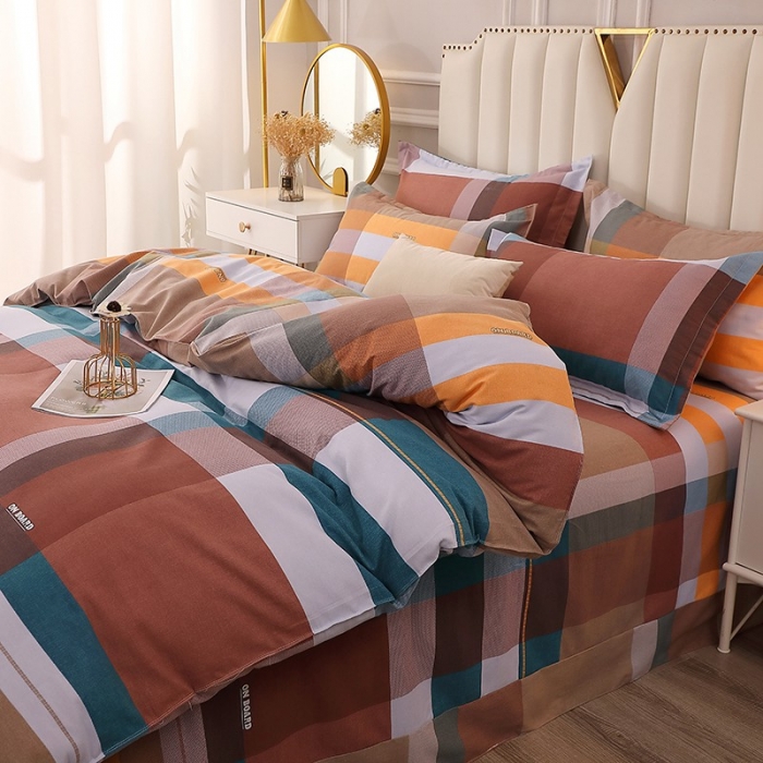 91家纺网 家纺一手货源 找家纺 晶缦 2023新款典雅系全棉活性磨毛四件套 苏格风情桔