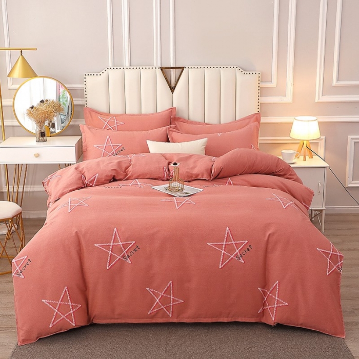 91家纺网 家纺一手货源 找家纺 晶缦 2023新款典雅系全棉活性磨毛四件套 未来之星粉