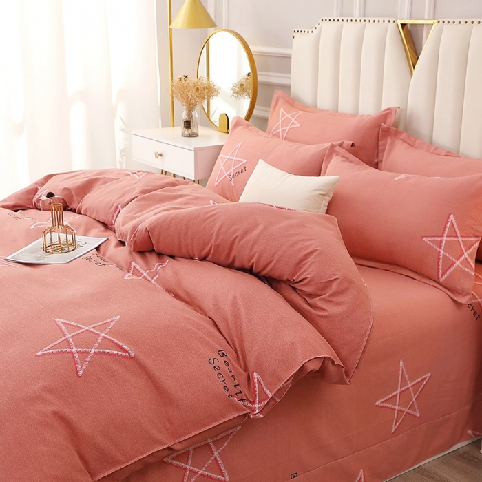 91家纺网 家纺一手货源 找家纺 晶缦 2023新款典雅系全棉活性磨毛四件套 未来之星粉