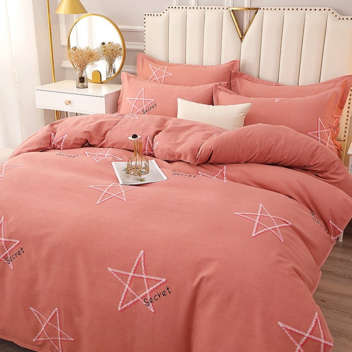 91家纺网 家纺一手货源 找家纺 晶缦 2023新款典雅系全棉活性磨毛四件套 未来之星粉