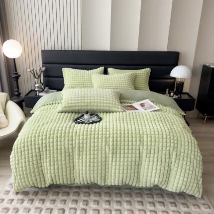 91家纺网 家纺一手货源 找家纺 （总）印季 2024新款立体剪花格子兔毛绒四件套