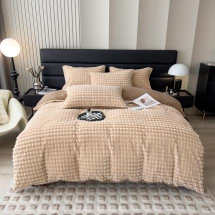 91家纺网 家纺一手货源 找家纺 （总）印季 2024新款立体剪花格子兔毛绒四件套