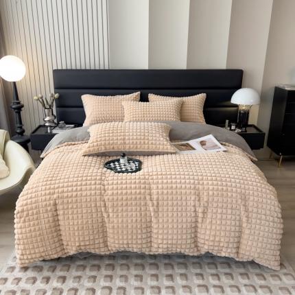 91家纺网 家纺一手货源 找家纺 （总）印季 2024新款立体剪花格子兔毛绒四件套