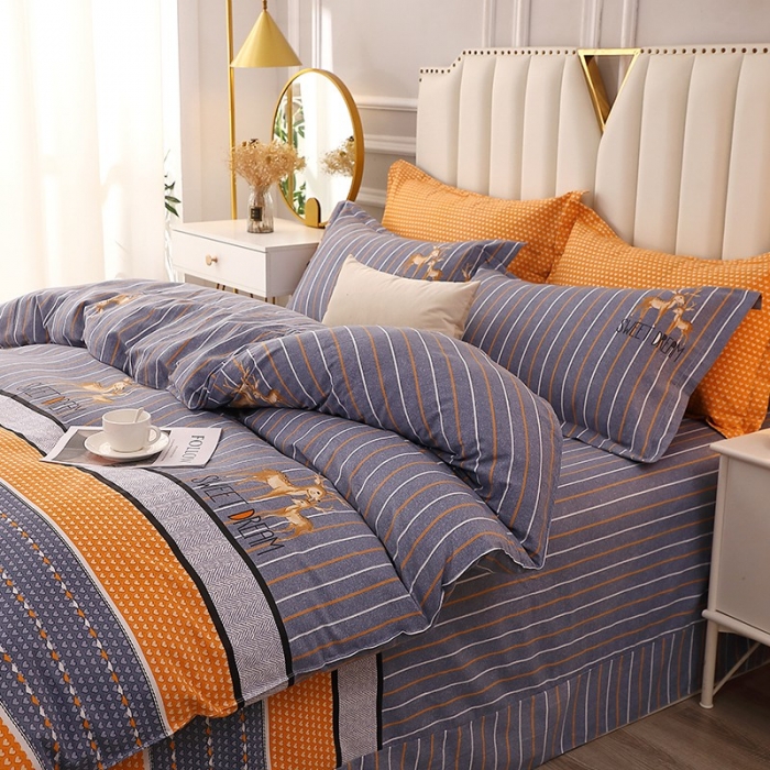 91家纺网 家纺一手货源 找家纺 晶缦 2023新款典雅系全棉活性磨毛四件套 一鹿相伴