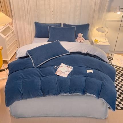 91家纺网 家纺一手货源 找家纺 欧冠 2023新款加厚牛奶绒纯色优雅四件套 优雅-宝蓝