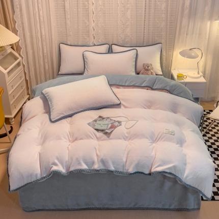 91家纺网 家纺一手货源 找家纺 （总）欧冠 2023新款加厚牛奶绒纯色优雅四件套