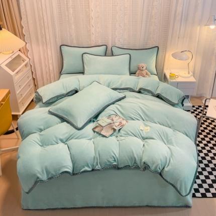 91家纺网 家纺一手货源 找家纺 欧冠 2023新款加厚牛奶绒纯色优雅四件套 优雅-慕蓝