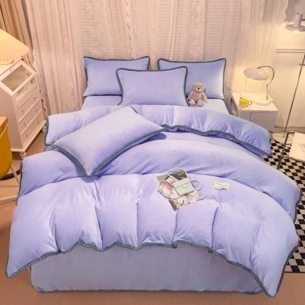 91家纺网 家纺一手货源 找家纺 （总）欧冠 2023新款加厚牛奶绒纯色优雅四件套