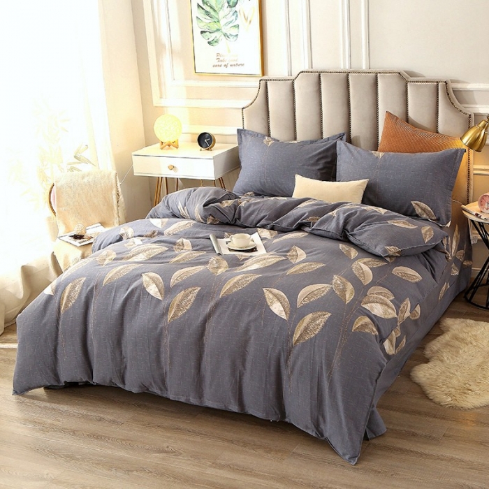 91家纺网 家纺一手货源 找家纺 晶缦 2023新款典雅系全棉活性磨毛四件套 自由风-灰