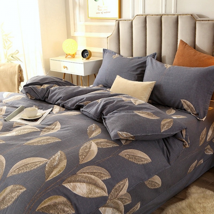 91家纺网 家纺一手货源 找家纺 晶缦 2023新款典雅系全棉活性磨毛四件套 自由风-灰