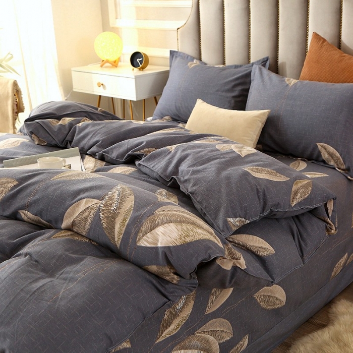 91家纺网 家纺一手货源 找家纺 晶缦 2023新款典雅系全棉活性磨毛四件套 自由风-灰