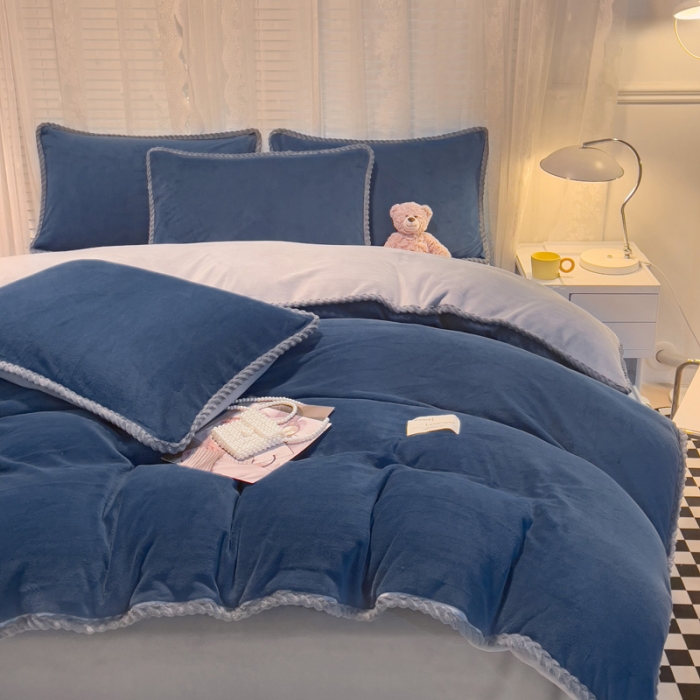 91家纺网 家纺一手货源 找家纺 （总）欧冠 2023新款加厚牛奶绒纯色优雅四件套