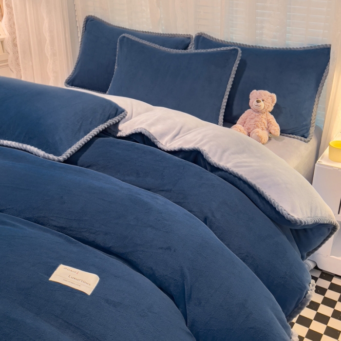 91家纺网 家纺一手货源 找家纺 （总）欧冠 2023新款加厚牛奶绒纯色优雅四件套