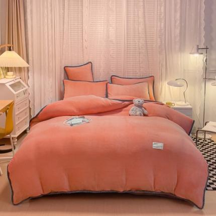 欧冠 2023新款加厚牛奶绒纯色优雅四件套 优雅-橙色