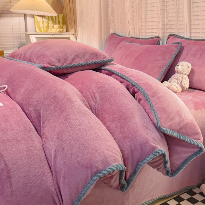 91家纺网 家纺一手货源 找家纺 欧冠 2023新款加厚牛奶绒纯色优雅四件套 优雅-豆沙