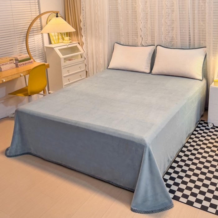 91家纺网 家纺一手货源 找家纺 欧冠 2023新款加厚牛奶绒纯色优雅四件套 优雅-粉灰