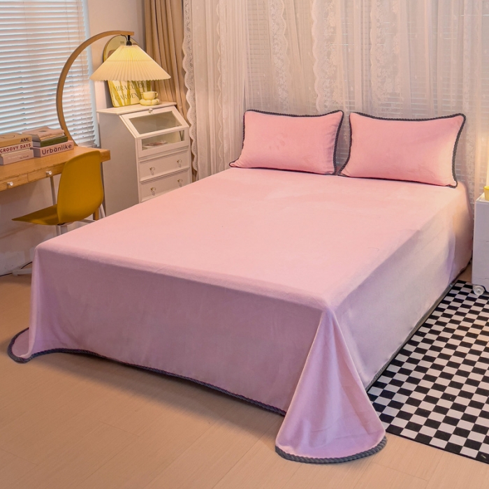 91家纺网 家纺一手货源 找家纺 欧冠 2023新款加厚牛奶绒纯色优雅四件套 优雅-粉色