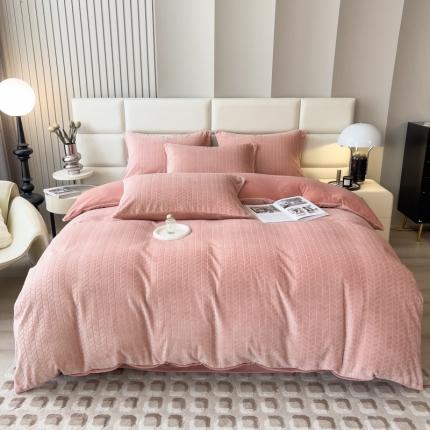 91家纺网 家纺一手货源 找家纺 印季 2024新款立体剪花牛奶绒保暖四件套-麦穗 豆沙