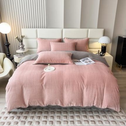 91家纺网 家纺一手货源 找家纺 印季 2024新款立体剪花牛奶绒保暖四件套-麦穗 豆沙-灰