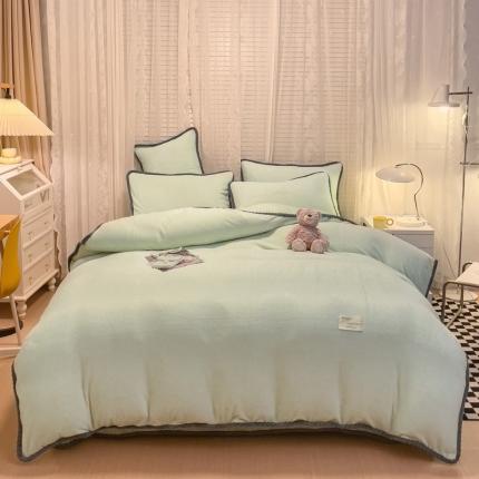 欧冠 2023新款加厚牛奶绒纯色优雅四件套 优雅-抹茶