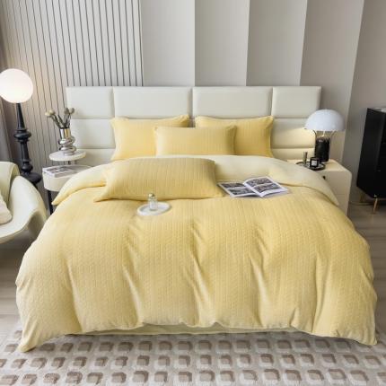 91家纺网 家纺一手货源 找家纺 印季 2024新款立体剪花牛奶绒保暖四件套-麦穗 亮黄