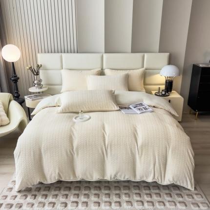 91家纺网 家纺一手货源 找家纺 （总）印季 2024新款立体剪花牛奶绒保暖四件套-麦穗