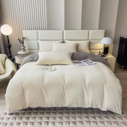 91家纺网 家纺一手货源 找家纺 （总）印季 2024新款立体剪花牛奶绒保暖四件套-麦穗