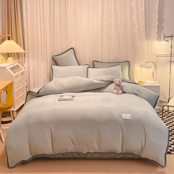 91家纺网 家纺一手货源 找家纺 欧冠 2023新款加厚牛奶绒纯色优雅四件套 优雅-浅驼