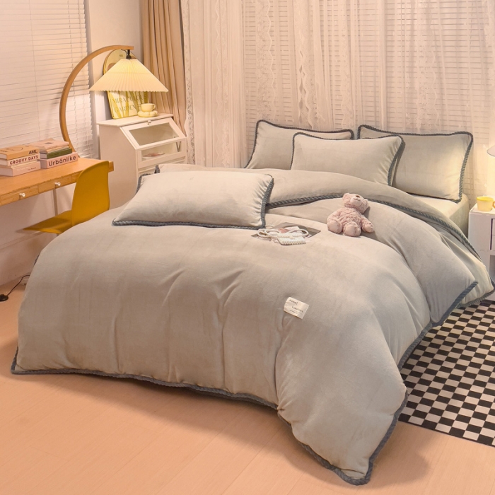 91家纺网 家纺一手货源 找家纺 欧冠 2023新款加厚牛奶绒纯色优雅四件套 优雅-浅驼