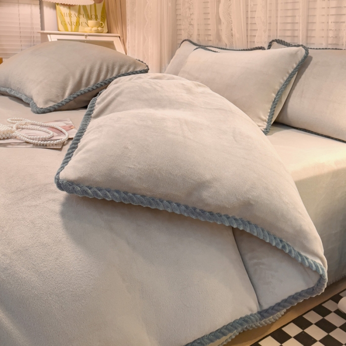 91家纺网 家纺一手货源 找家纺 欧冠 2023新款加厚牛奶绒纯色优雅四件套 优雅-浅驼