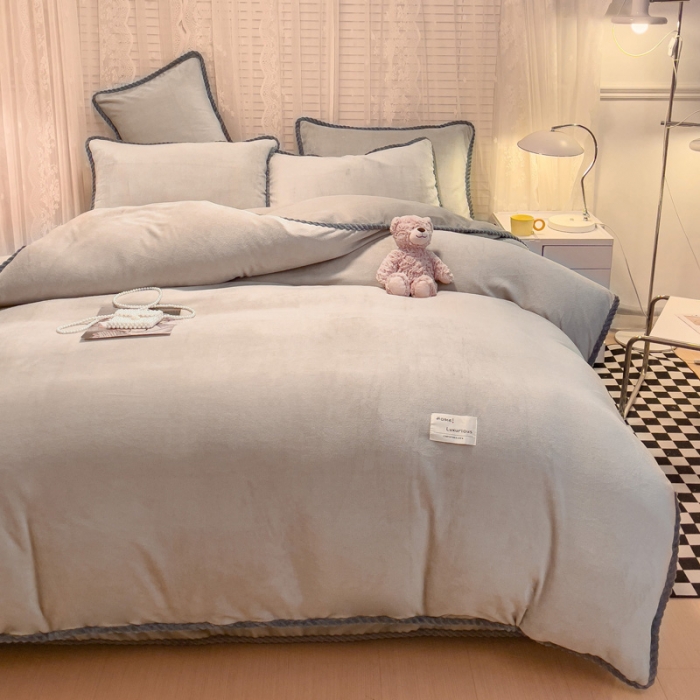 91家纺网 家纺一手货源 找家纺 欧冠 2023新款加厚牛奶绒纯色优雅四件套 优雅-浅驼