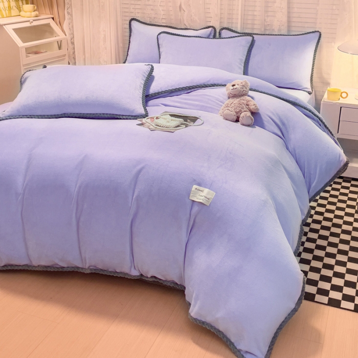 91家纺网 家纺一手货源 找家纺 欧冠 2023新款加厚牛奶绒纯色优雅四件套 优雅-浅紫
