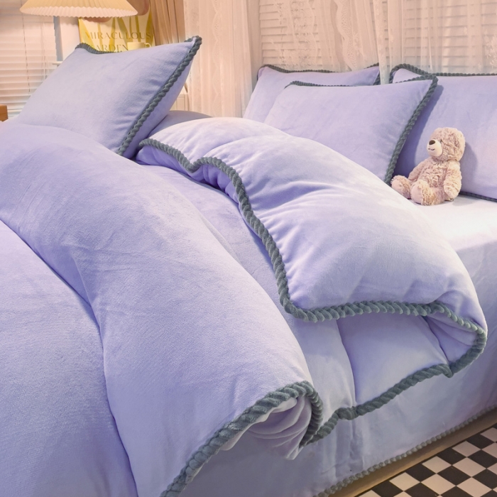 91家纺网 家纺一手货源 找家纺 欧冠 2023新款加厚牛奶绒纯色优雅四件套 优雅-浅紫