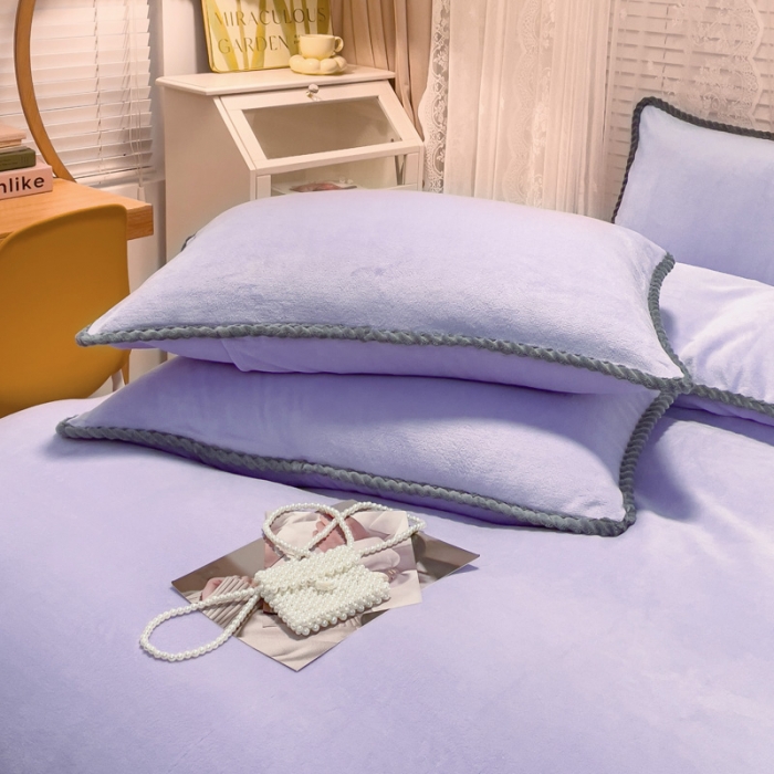 91家纺网 家纺一手货源 找家纺 欧冠 2023新款加厚牛奶绒纯色优雅四件套 优雅-浅紫