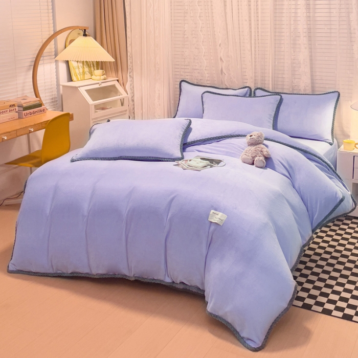 91家纺网 家纺一手货源 找家纺 欧冠 2023新款加厚牛奶绒纯色优雅四件套 优雅-浅紫