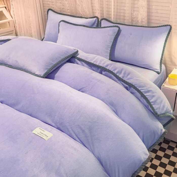 91家纺网 家纺一手货源 找家纺 欧冠 2023新款加厚牛奶绒纯色优雅四件套 优雅-浅紫