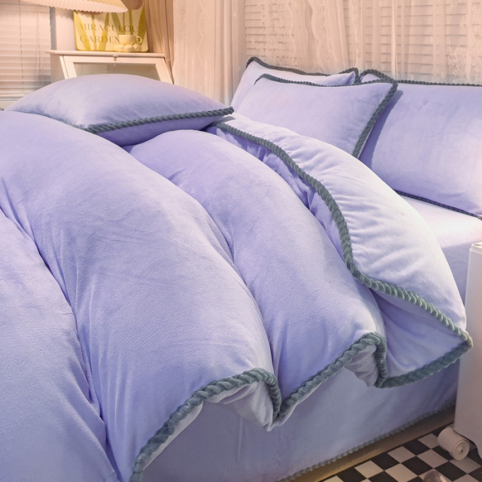 91家纺网 家纺一手货源 找家纺 欧冠 2023新款加厚牛奶绒纯色优雅四件套 优雅-浅紫