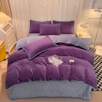 欧冠 2023新款加厚牛奶绒纯色优雅四件套 优雅-紫灰