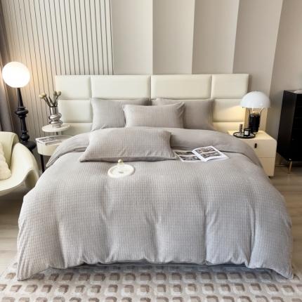 91家纺网 家纺一手货源 找家纺 （总）印季 2024新款立体剪花牛奶绒保暖四件套-十字结