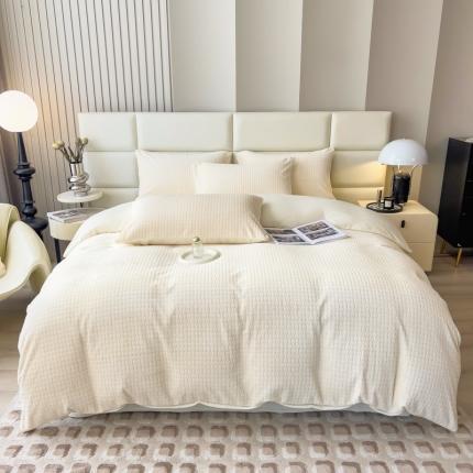 91家纺网 家纺一手货源 找家纺 （总）印季 2024新款立体剪花牛奶绒保暖四件套-十字结