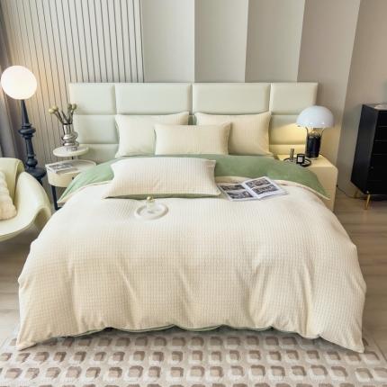 91家纺网 家纺一手货源 找家纺 （总）印季 2024新款立体剪花牛奶绒保暖四件套-十字结