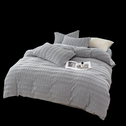 91家纺网 家纺一手货源 找家纺 欧冠 2023秋冬320克兔兔绒四件套 典雅灰