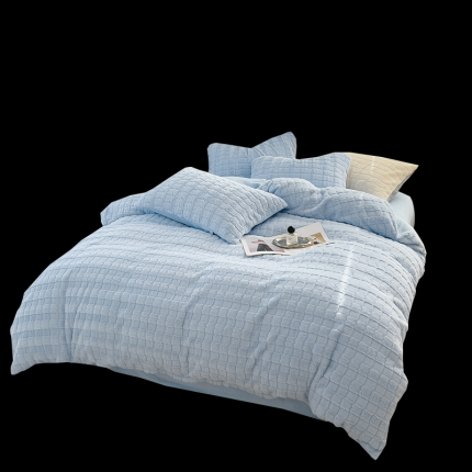 91家纺网 家纺一手货源 找家纺 欧冠 2023秋冬320克兔兔绒四件套 天空蓝