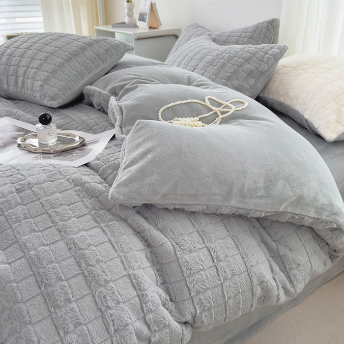 91家纺网 家纺一手货源 找家纺 欧冠 2023秋冬320克兔兔绒四件套 典雅灰